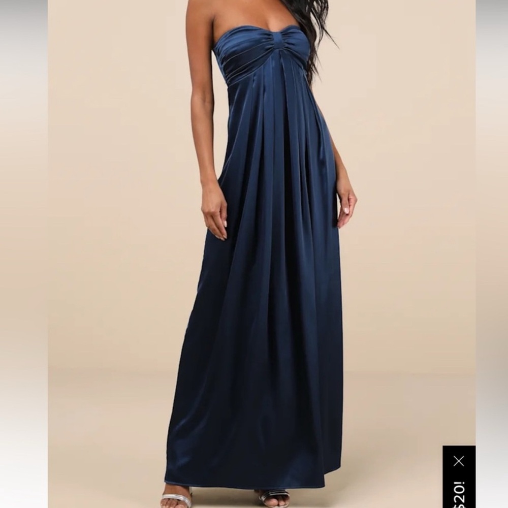 Lulu's Blue Strapless Ruched Gown for Prom